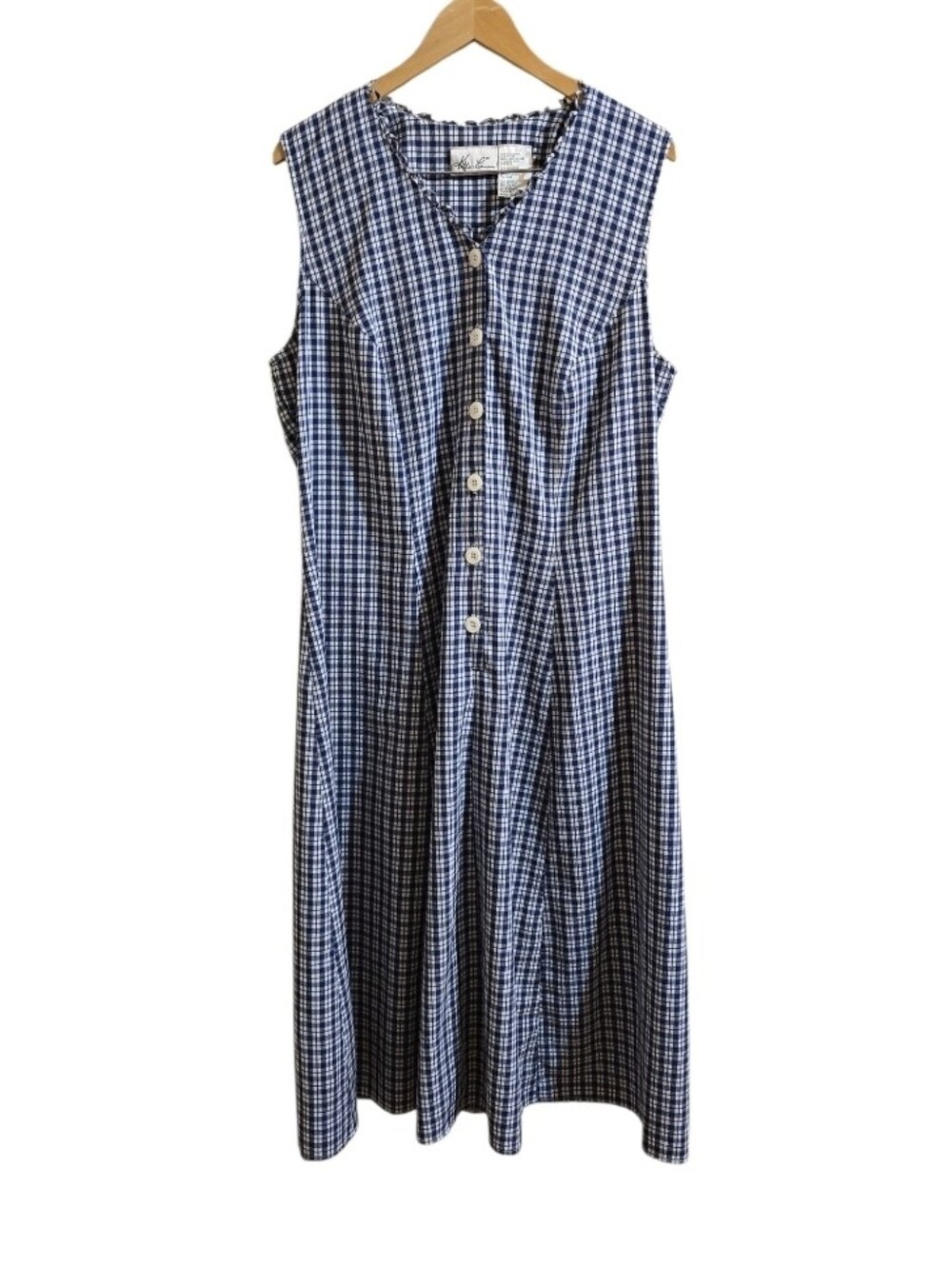 Vintage Kathie Lee Cottagecore/Grannycore Navy & White Plaid Maxi Dress. Size 22